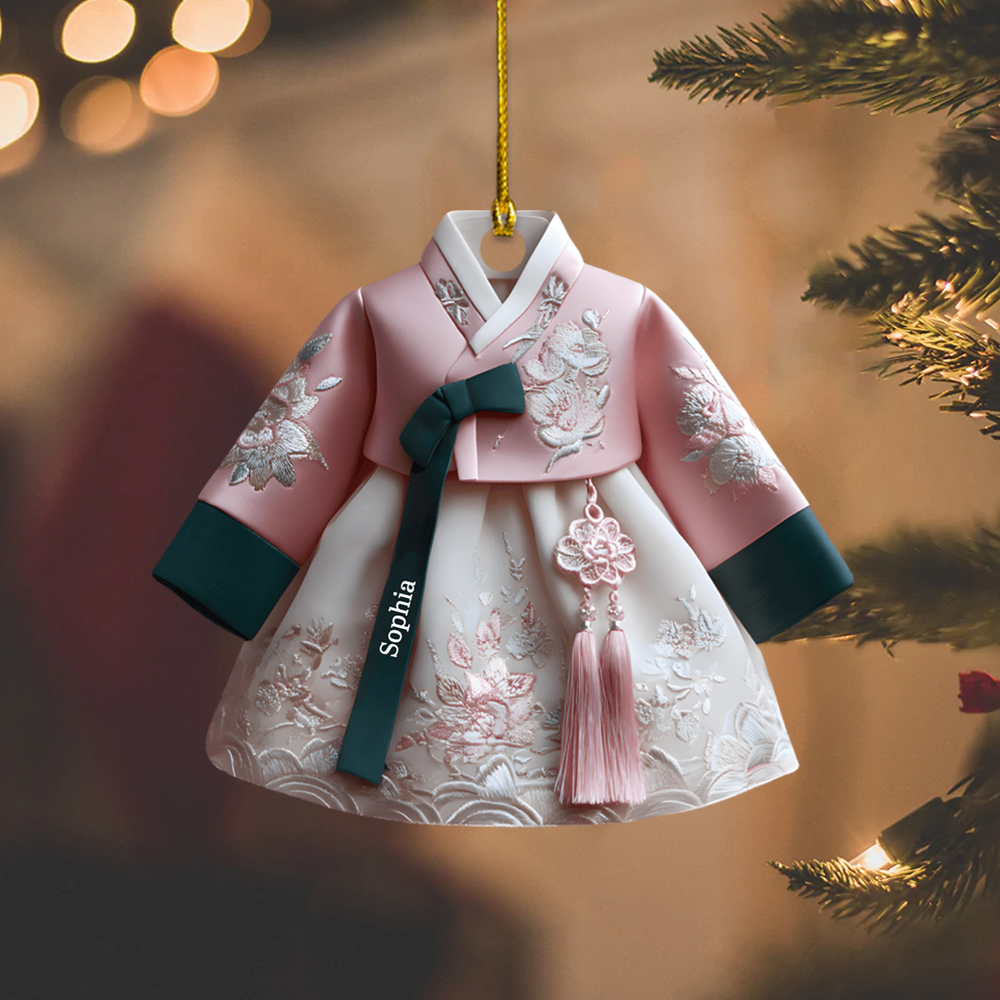Personalized Hanbok Ornament 2025 – Custom Name Korean Dress Christmas Decoration, Cultural Gift for Her Ornament