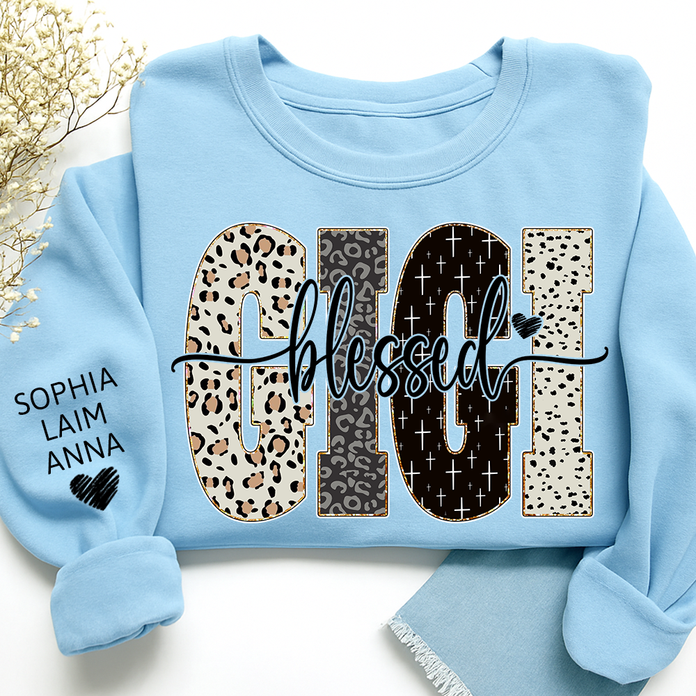 Personalized Blessed Gigi Leopard Sweatshirt – Custom Bible Style Design, Unique Gift for Grandma and Her Grandkids