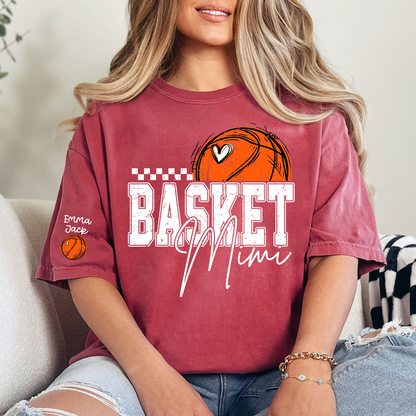 Custom Basketball Mimi Shirt, Personalized Family Tee with Grandchildren Names and Basketball Graphic