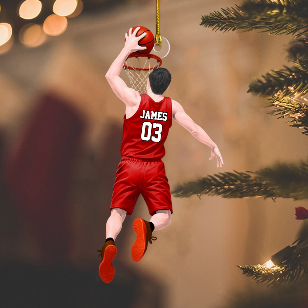 Personalized Basketball Player Ornament – Custom Name & Number Christmas Decoration Ornament