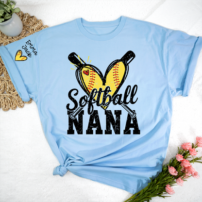 Custom Softball Nana Shirt for Game Day, Personalized Grandchildren Names Family Tee