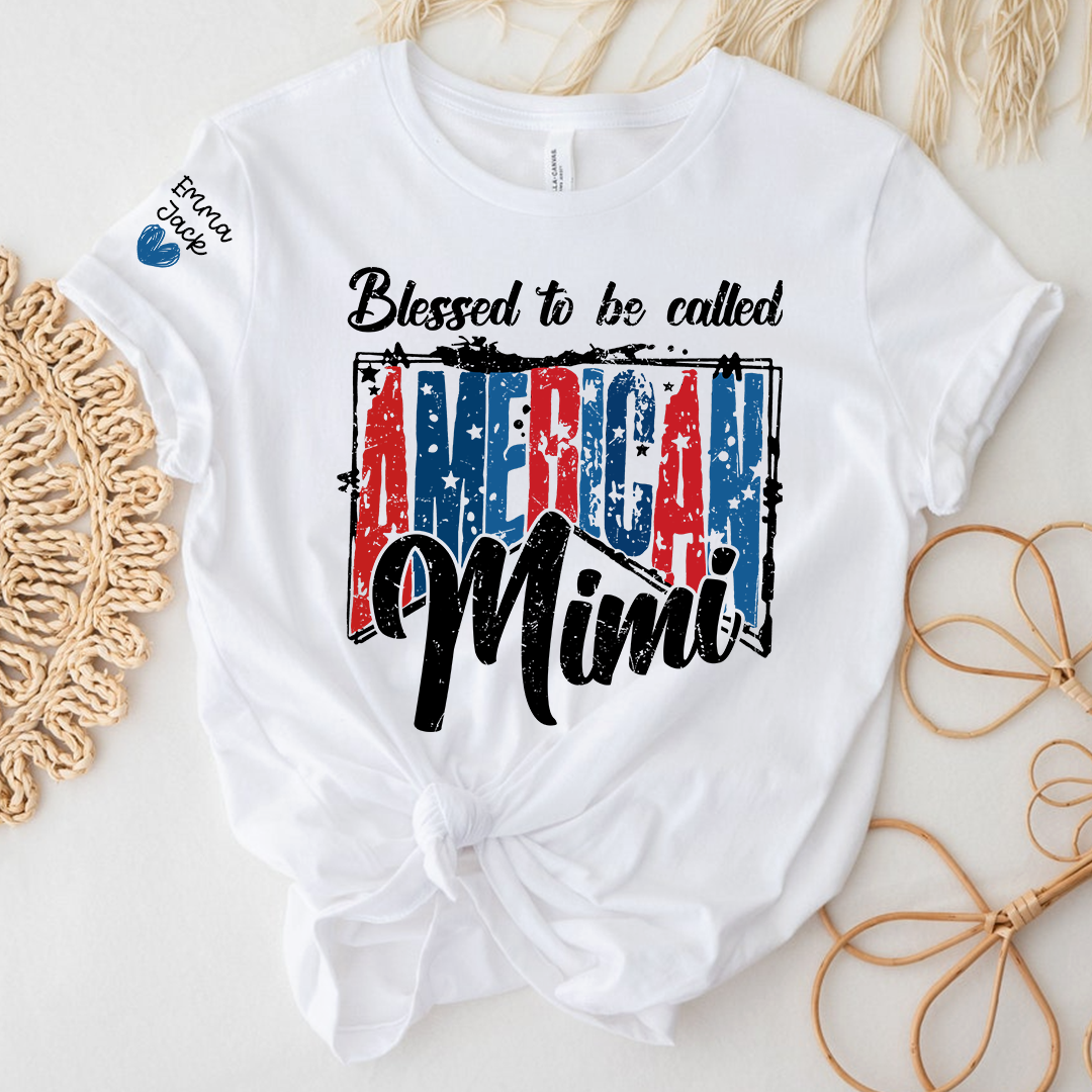 Blessed to Be Called Mimi Shirt, Personalized Mimi T-Shirt with Custom Names and Patriotic Design