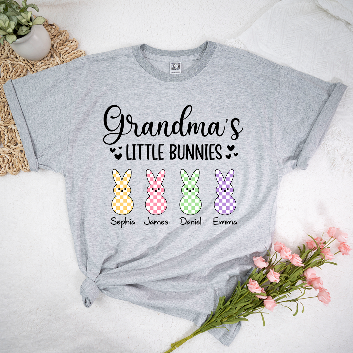 Personalized Grandma Little Bunnies Shirt, Custom Names Grandma T Shirt with Grandkids, Easter Family Outfit