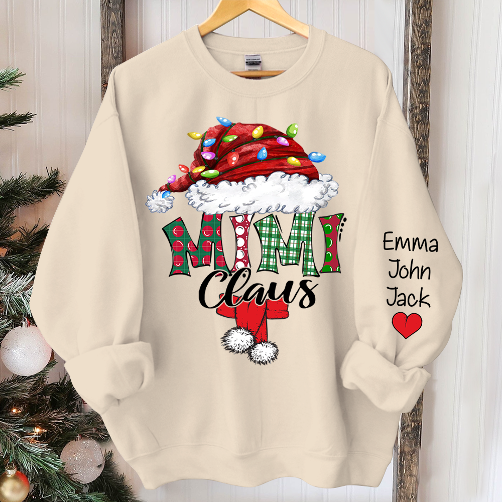 Personalized Mimi Claus Xmas Trend Sweatshirt, Custom Grandma and Grandkids Sweatshirt