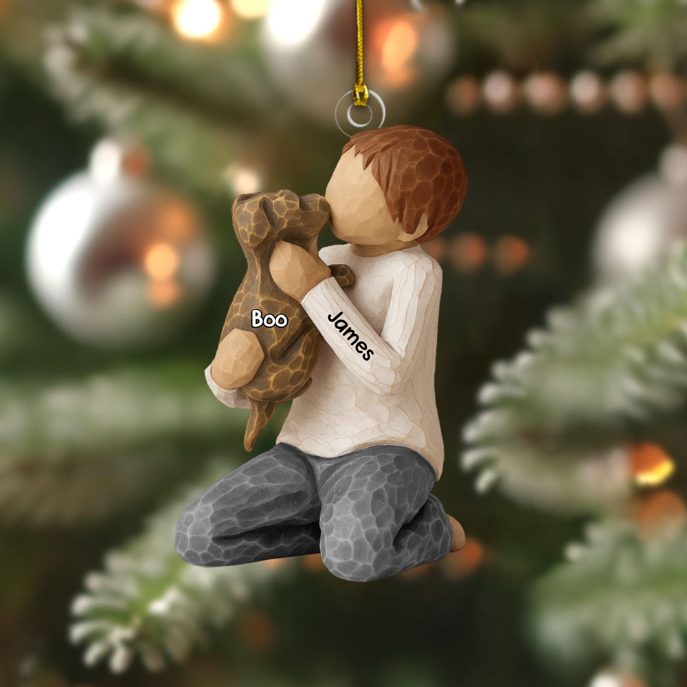 Personalized Boy and Dog Ornament – Custom Name Pet Keepsake Christmas Decoration, Sweet Gift for Dog Lovers Ornament