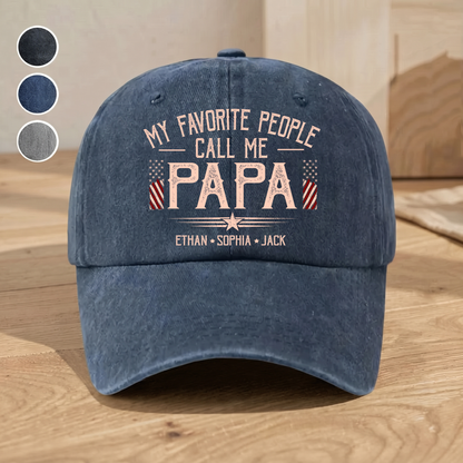 My Favorite People Call Me Grandpa Hat, Funny Grandpa Baseball Cap, Patriotic American Flag Gift for Grandfather Dad Papa Fathers Day Birthday Present