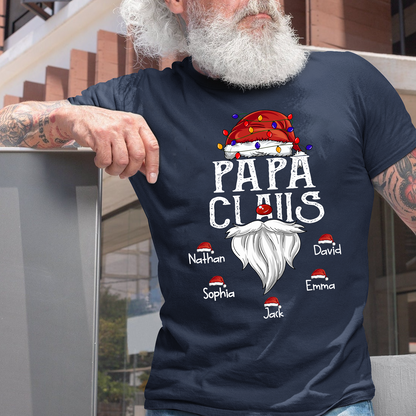 Hat Santa With Christmas Lights, Gift For Grandpa, Custom Give Papa And Kids T-Shirt