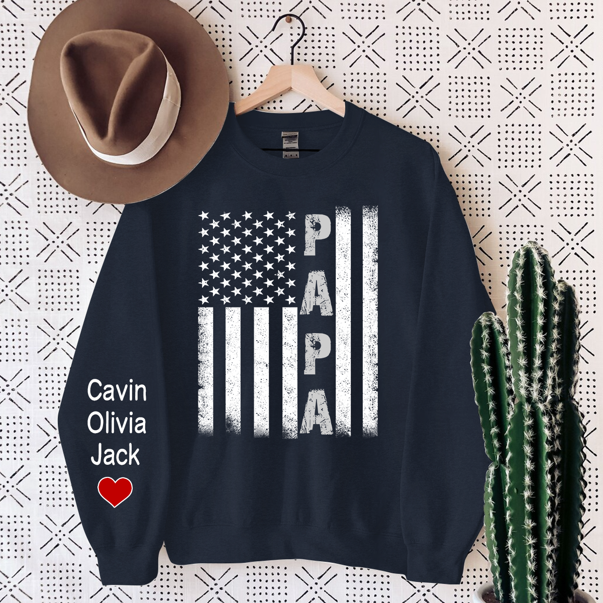 Personalized Papa Flag, Custom Papa And Kids, Papa Gift Sweatshirt