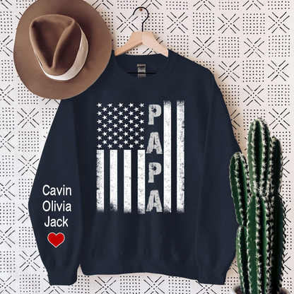 Personalized Papa Flag, Custom Papa And Kids, Papa Gift Sweatshirt