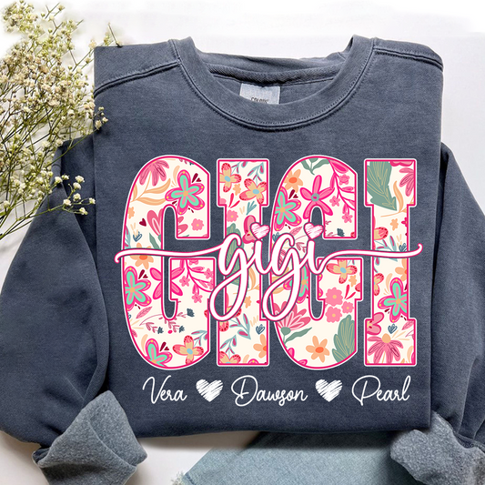 Gigi Sweatshirt Cute Floral Graphic Tee, For Gift Grandma And Kids