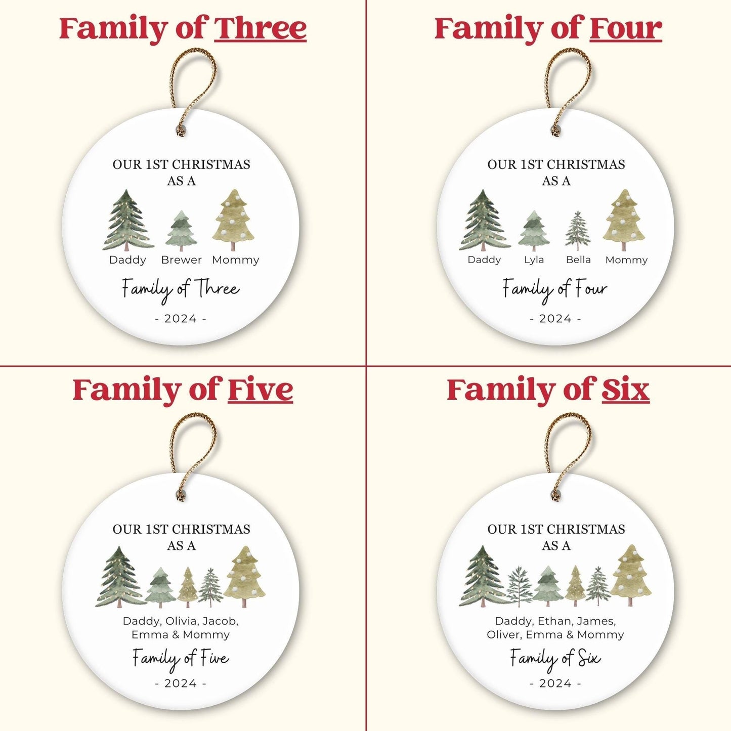 Personalized Our First Christmas Family of Three Ornament 2025, Custom Ceramic Ornament For Parents