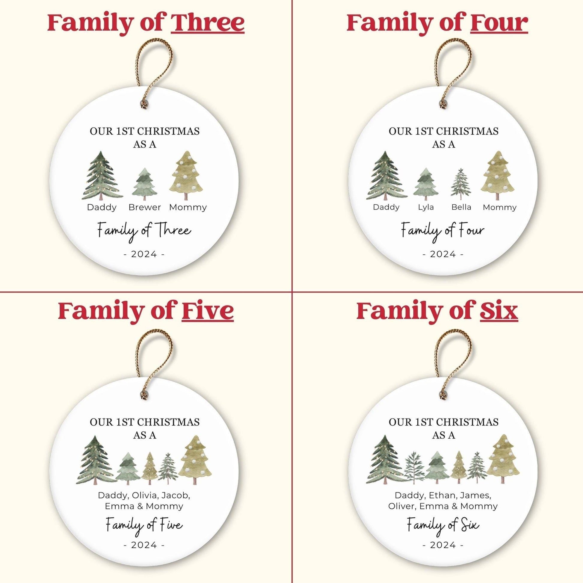 Personalized Our First Christmas Family of Three Ornament 2025, Custom Ceramic Ornament For Parents