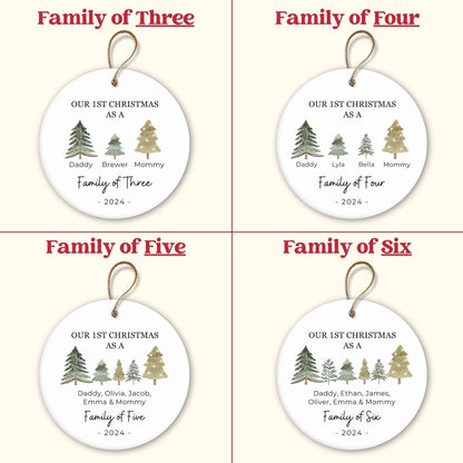 Personalized Our First Christmas Family of Three Ornament 2025, Custom Ceramic Ornament For Parents