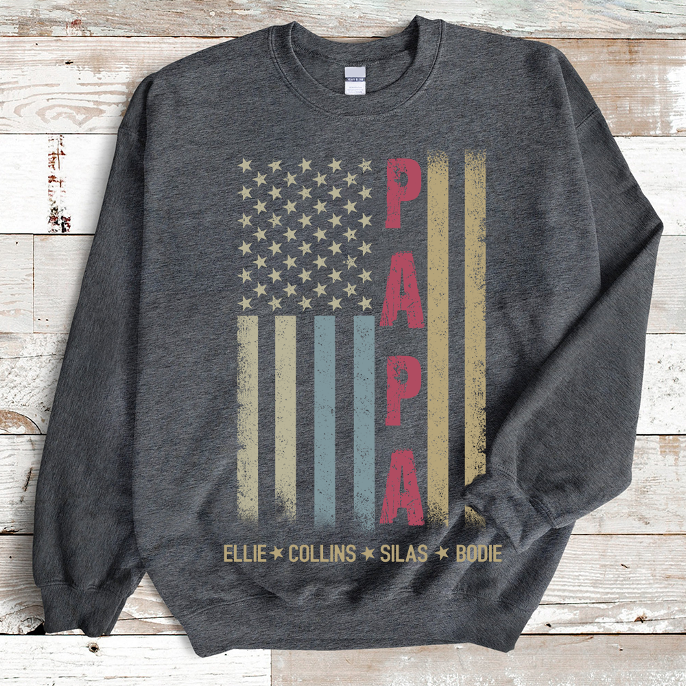 Personalize Vertical Flag Papa with children names Sweatshirt