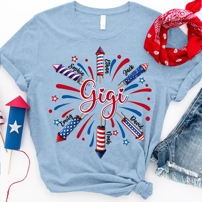Personalized Gigi 4th July Independence Day American Flag T-Shirt, Patriotic Gift For Grandma And Kids