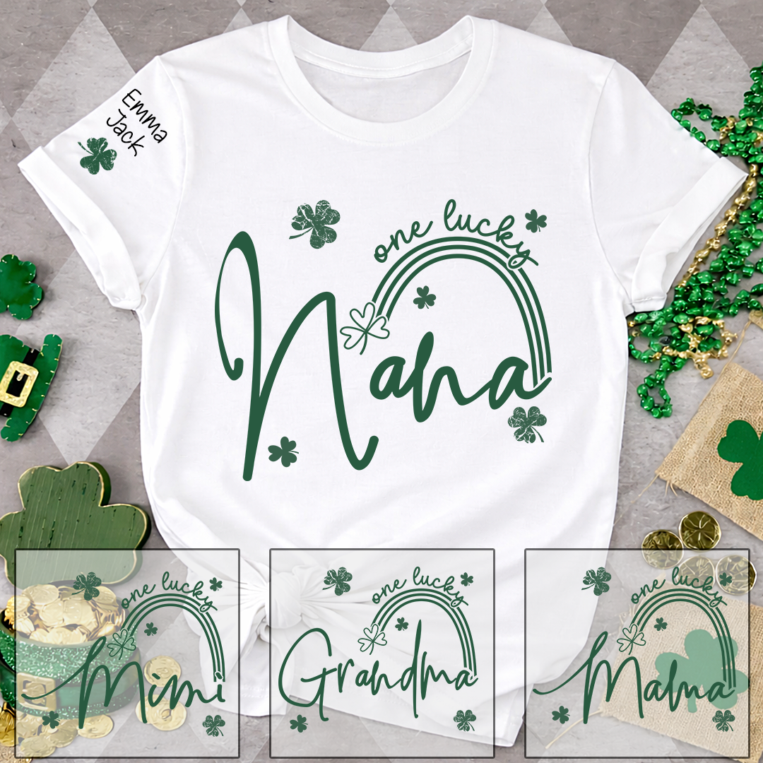 One Lucky Nana St Patrick’s Day T-Shirt, Personalized Shamrock Family For Grandma And Kids