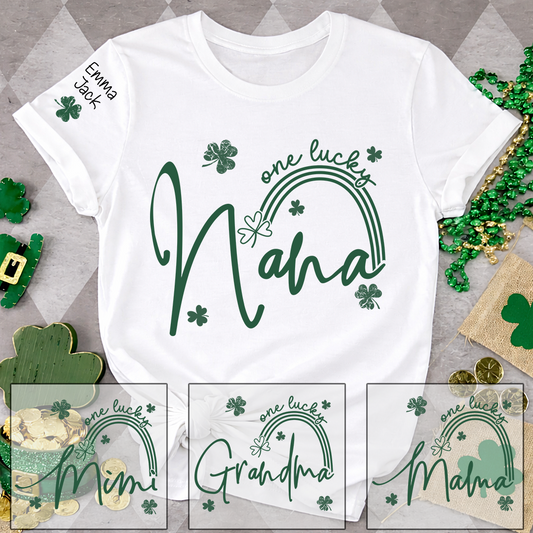 One Lucky Nana St Patrick’s Day T-Shirt, Personalized Shamrock Family For Grandma And Kids