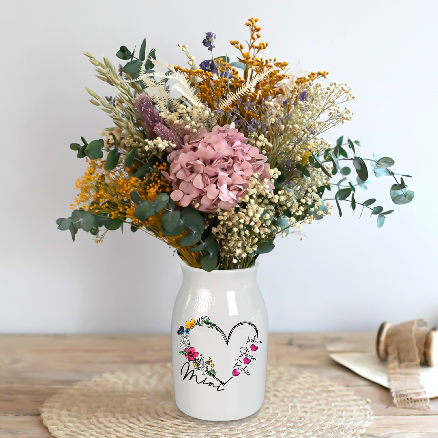 Heart Flowers For Grandma And Kids - Custom Home Decoration Flower Vase According To Family Requirements - Warm Gift For Mother's Day, Ceramic Flower Vase