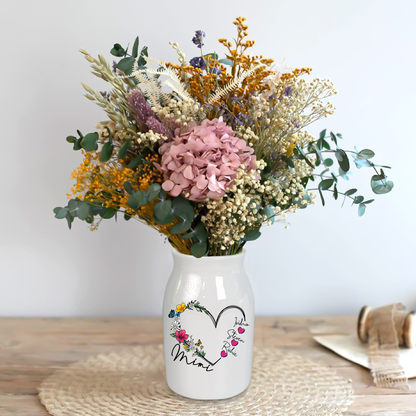 Heart Flowers For Grandma And Kids - Custom Home Decoration Flower Vase According To Family Requirements - Warm Gift For Mother's Day, Ceramic Flower Vase
