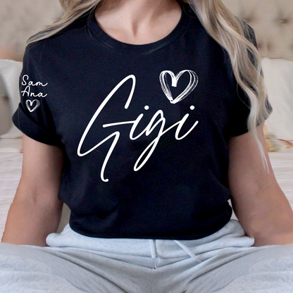 Personalized Gigi Heart T-Shirts, Custom designed Family T-shirts Featuring Hearts And Names