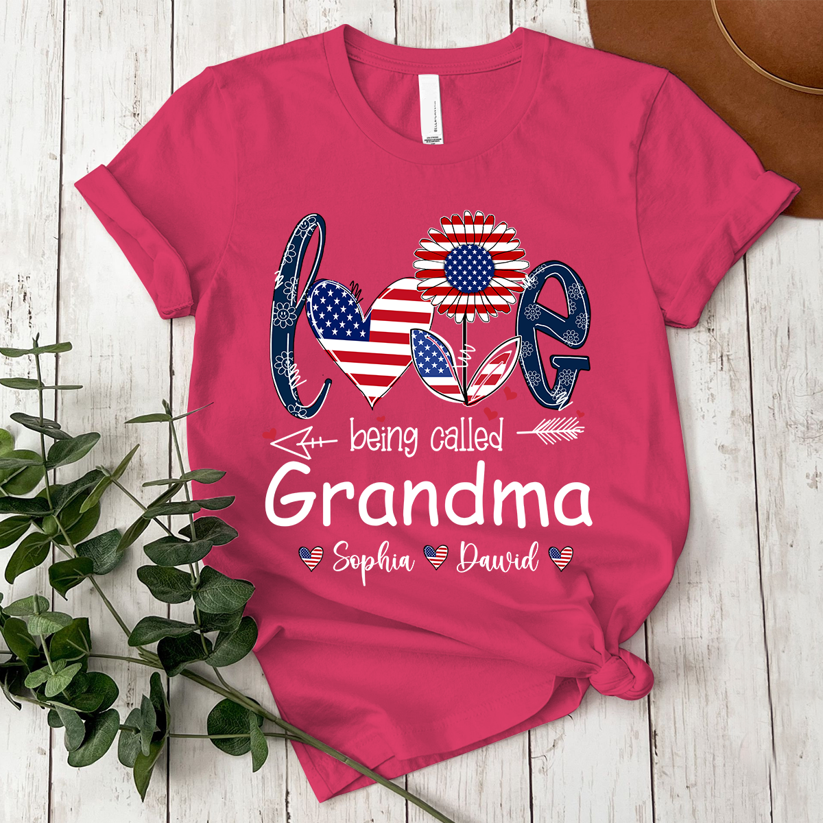 Custom Love Being Grandma USA Shirt, Personalized Nickname And Grandkids