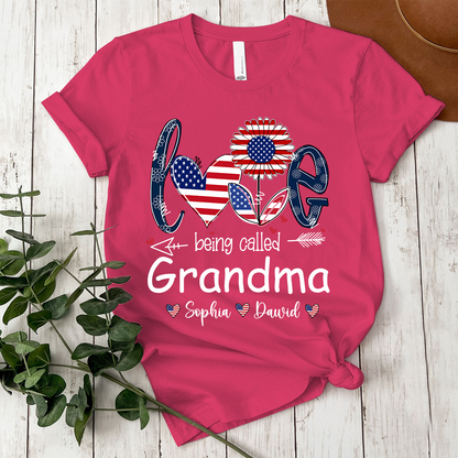 Custom Love Being Grandma USA Shirt, Personalized Nickname And Grandkids