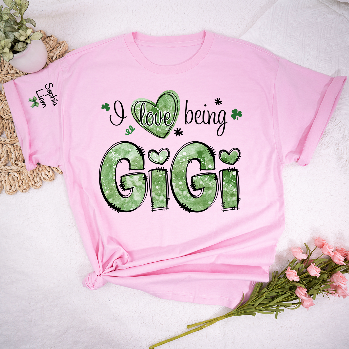 I Love Being Gigi Grandma Shirt, St Patrick’s Day Clover Tee, Personalized Gigi Family Shirt with Names