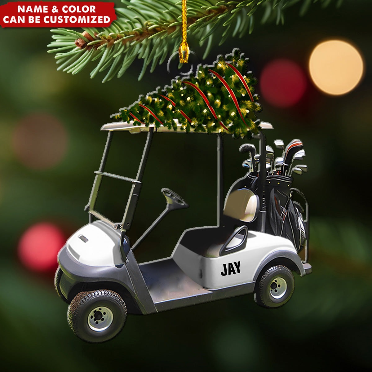 Custom Golf Cart Christmas Ornament – Personalized Name Golf Ornament Gift for Golf Lovers, Players, or Friends Ornament