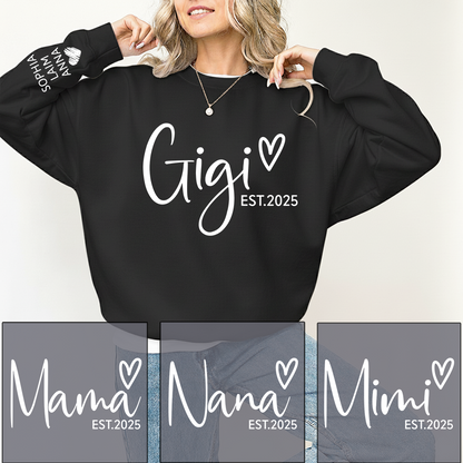 Personalized Gigi Est Heart Sweater, Gift for Grandma and Kids, Unique Gift for Grandma and Family
