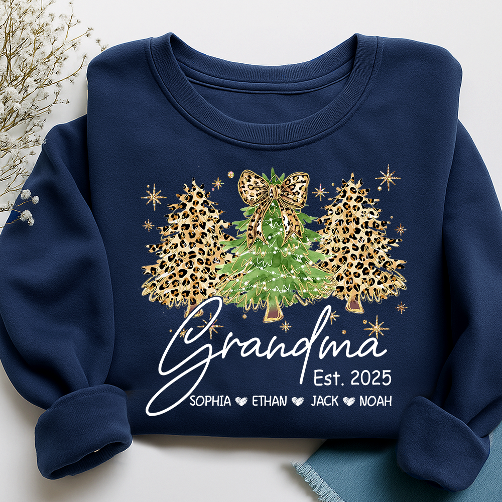 Personalized Grandma Sweatshirt, Christmas Tree Design Holiday Gift for Grandma