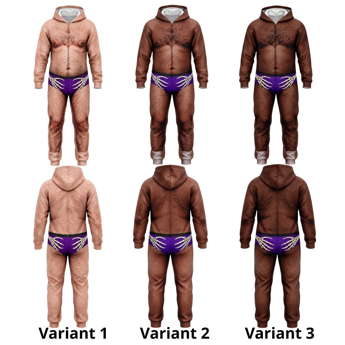 Funny Halloween Skeleton Hands Onesie – Men’s 3D Body Illusion Hooded Jumpsuit, Purple Costume Pajamas