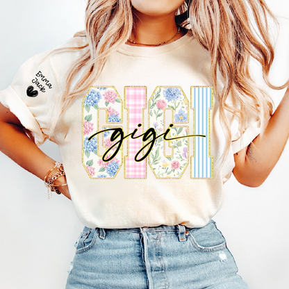 Custom Gigi T Shirt for Women, Personalized Grandma Tee, Floral Pattern Letters Graphic Shirt, Family Love Gift for Gigi