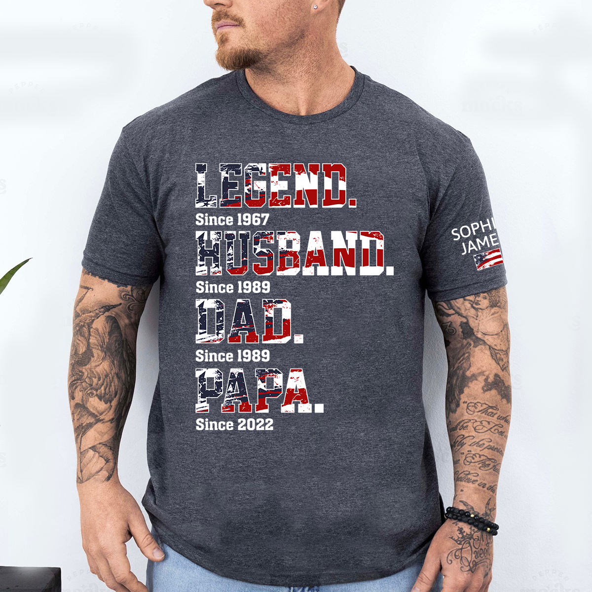 Custom Dad Shirt Legend Husband Papa Since Year, Patriotic USA Flag Family Gift T Shirt