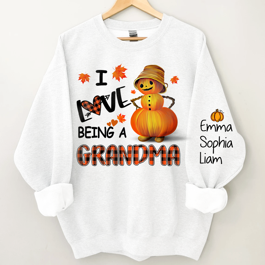 Personalized Grandma Fall Sweatshirt, I Love being a grandma pumpkin with grandkids Sweatshirt