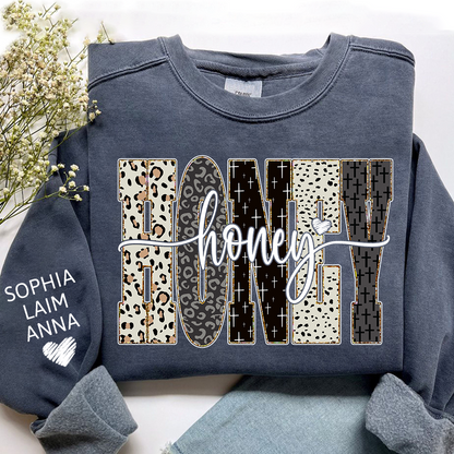 Personalized Honey Leopard Sweatshirt – Custom Bible Style Design, Unique Gift for Grandma and Her Grandkids