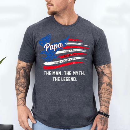 Personalized The Man The Myth The Legend Father's Day Shirt, Papa Shirt With Kid's Names, 4th of July Shirt