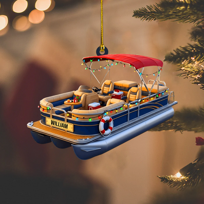 Personalized Pontoon Boat Ornament 2025 – Custom Name Boating Christmas Tree Decoration Gift Ornament