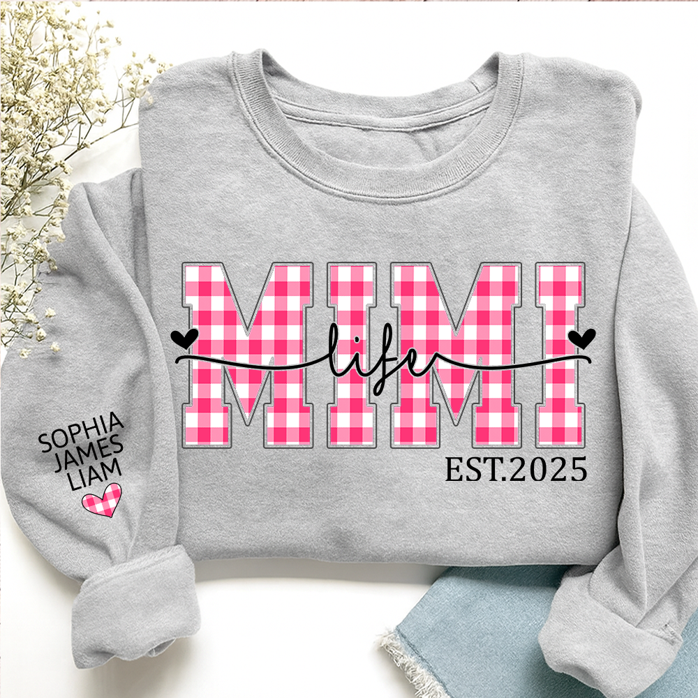 Personalized Mimi Life Sweatshirt EST 2025, Custom Grandma Crewneck with Grandkids Names, Mimi Valentine Gift