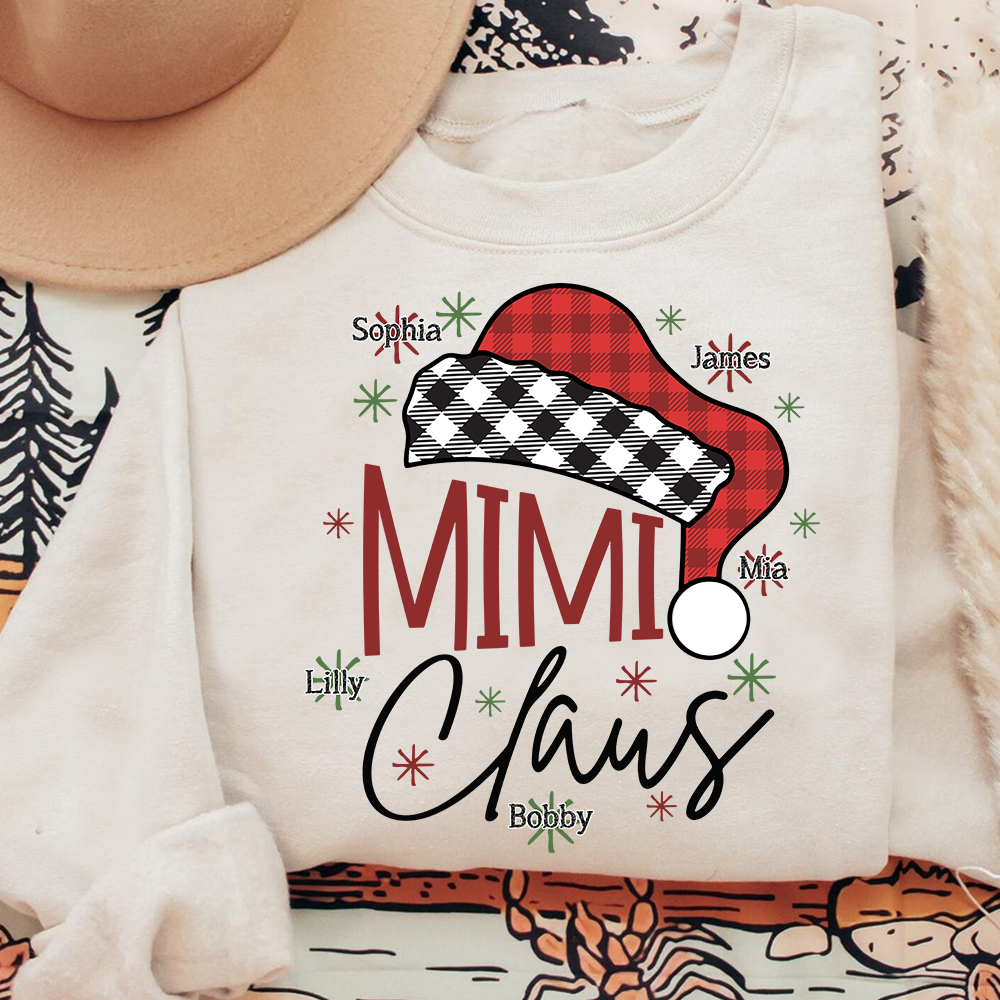 Personalized Mimi Claus Christmas Sweatshirt, Custom Grandma Shirt with Kids Names