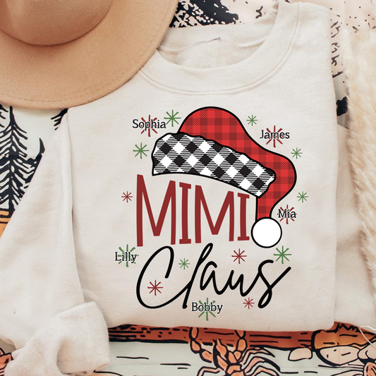 Personalized Mimi Claus Christmas Sweatshirt, Custom Grandma Shirt with Kids Names