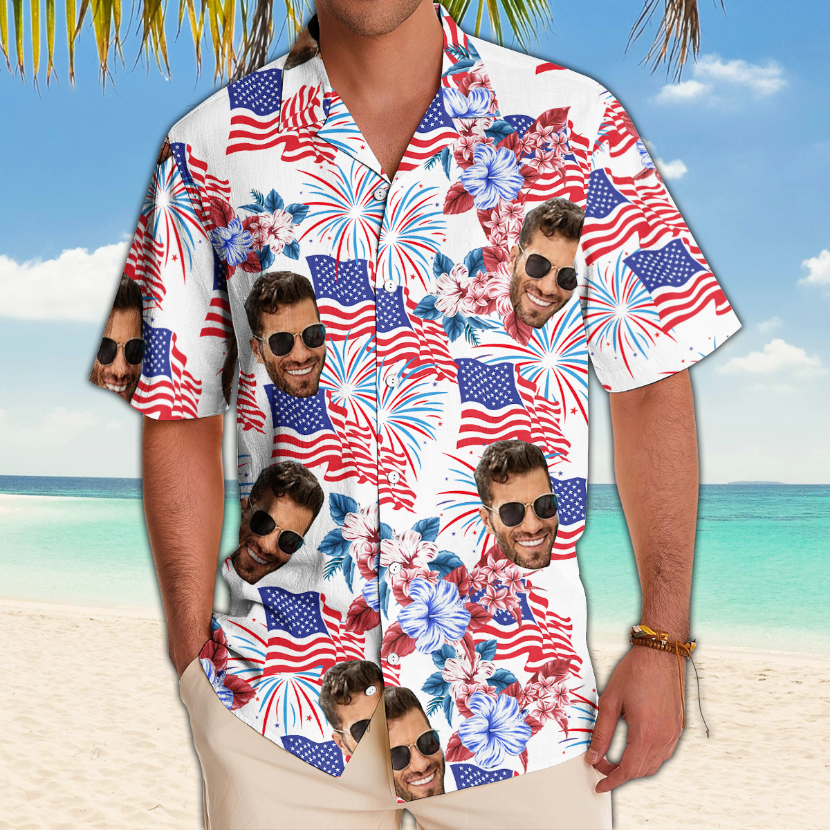 Custom Patriotic Hawaiian Shirts, Personalized Independence Day Hawaiian Shirts, Shirts for Men, Dad, Grandpa, Independence Day Gifts