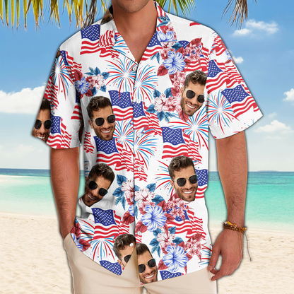 Custom Patriotic Hawaiian Shirts, Personalized Independence Day Hawaiian Shirts, Shirts for Men, Dad, Grandpa, Independence Day Gifts