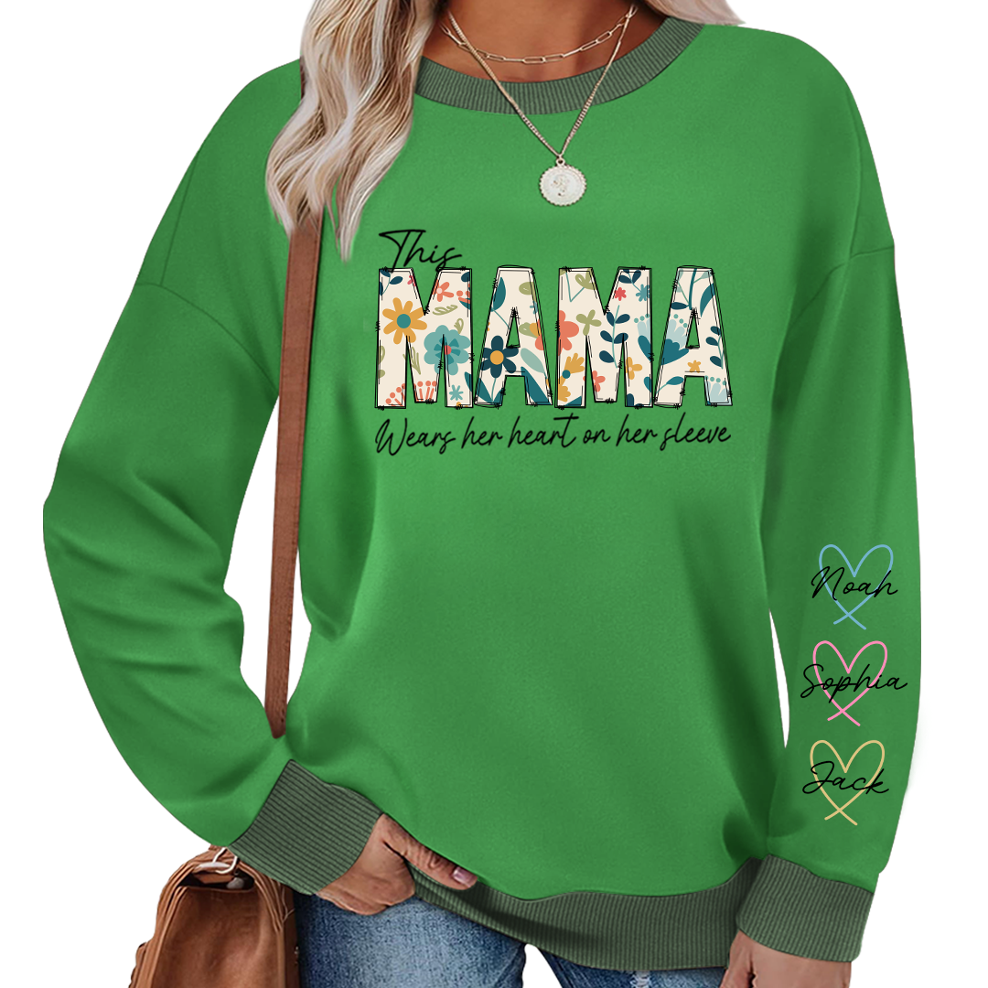 Personalized Wear Your Heart on Your Sleeve Sweatshirt MIX with Kids’ Names For Mom And Grandma Gift  Sweatshirt MIX