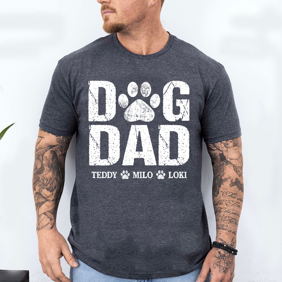Custom Dog Dad T Shirt, Paw Print Design, Personalized with Dog Names, Perfect Gift for Dog Lovers