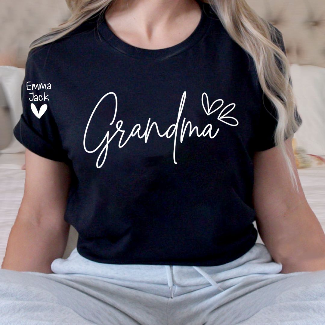 Personalized Heart T-shirt For Grandma, Custom Name Gift For Grandma And Grandchildren
