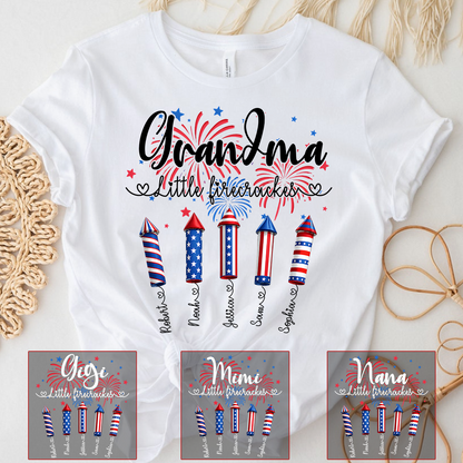 Grandma Little Firecrackers Shirt Patriotic Fireworks Family T Shirt for 4th of July