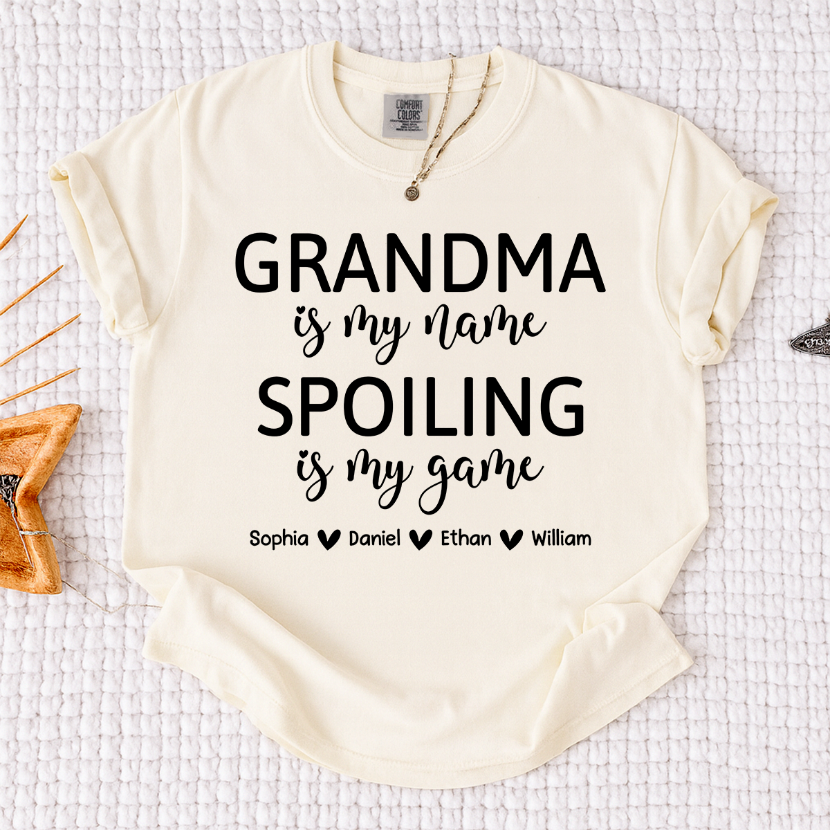 Comfort Colors Custom Grandma T Shirt with Kids Names Grandma is My Name Spoiling is My Game Personalized Family Shirt