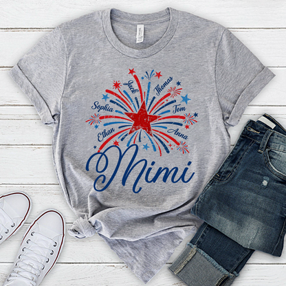 Mimi USA Fireworks Shirt, Custom Family Names for 4th of July or Independence Day Celebration
