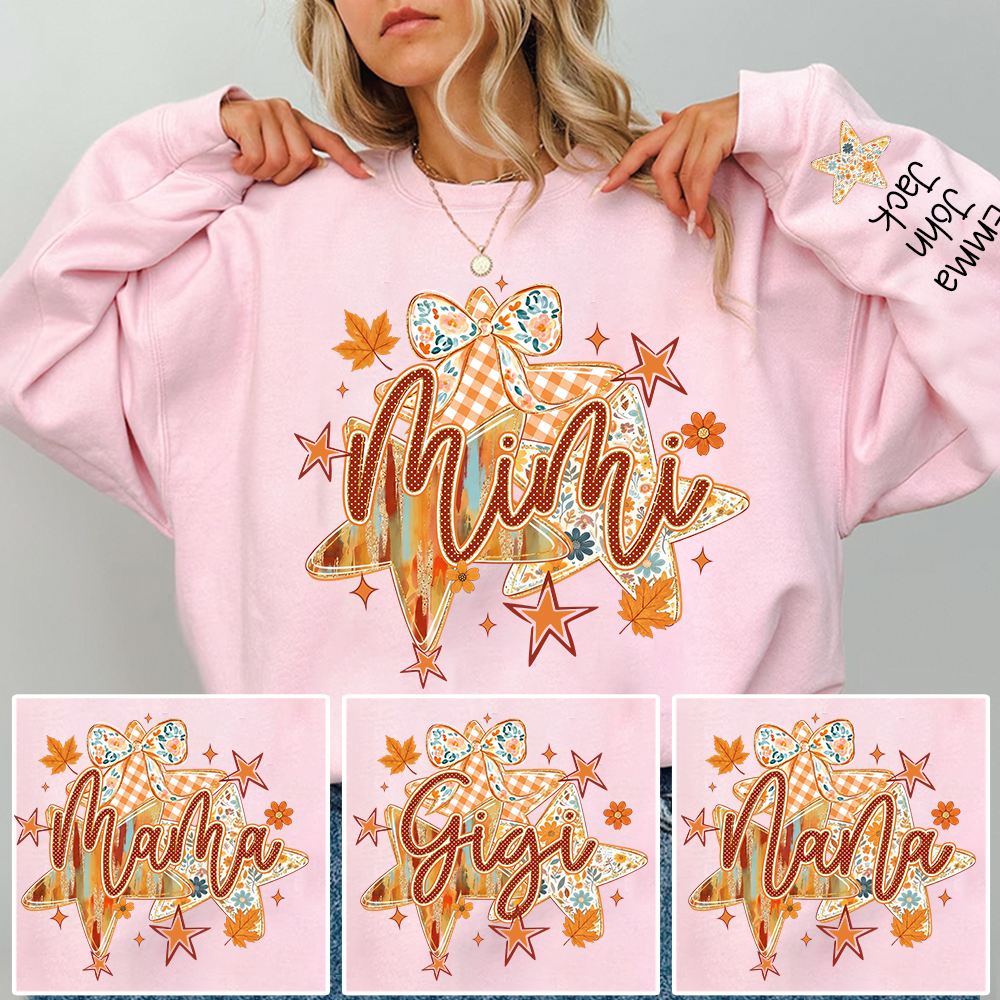 Cute Nana Star Bow Shirt, Personalized Grandma Graphic Tee, Fall Autumn T Shirt, Meaningful Gift from Grandkids