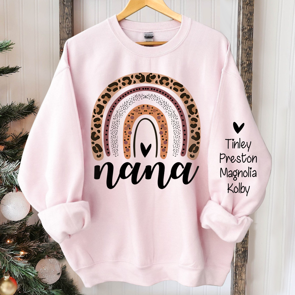 Personalized Leopard Rainbow Nana Sweatshirt, Custom Grandma and Grandkids Sweatshirt